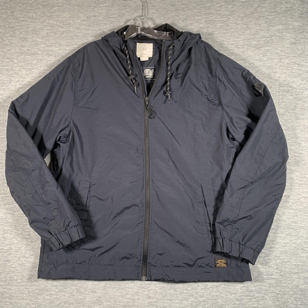 H&M L.O.G.G. Jacket Mens Large Blue Hooded Windbreaker Water Repellent Windproof